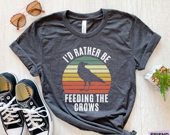 Camiseta de corvo, camiseta engraçada de corvo, presentes de corvo, pássaro corvo, camiseta infantil de corvo, presente para ela, presente para ele, camiseta de animal, camiseta retrô, presente de aniversário