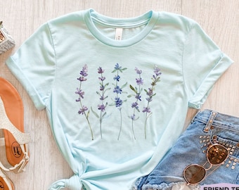 Camisa de lavanda, regalos de lavanda, camiseta de flores de lavanda, camiseta de lavanda para niñas, planta de lavanda, camisa de flores silvestres, camisa botánica, camiseta floral
