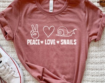 Peace Love Schnecken Shirt, süßes Schnecken T-shirt, Schnecken Liebhaber Geschenk, Mädchen Schnecken T-Shirt, Insekt Shirt, Käfer Shirt, lustiges Schnecken Tshirt, Kinder Schnecken Top