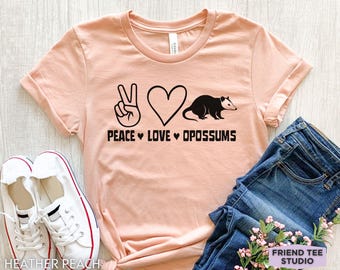 Camiseta engraçada de gambá, camiseta infantil de gambá, camiseta "Paz e Amor entre Gambás", camiseta de animal gambá, presente para amante de gambás