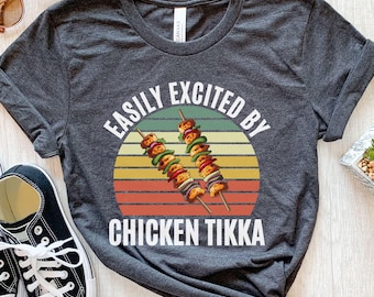 Camiseta retro de pollo tikka, regalos de pollo tikka, camiseta divertida de pollo tikka, brocheta de pollo tikka, kebab de pollo tikka, regalo de comida india