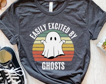 Camiseta "Emocionado por fantasmas", camiseta de fantasmas para niñas, regalo de cazador de fantasmas, camiseta divertida de Halloween, regalo de Halloween, regalos de fantasmas, camiseta de fantasmas para niños