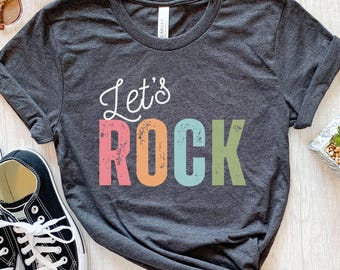 Let’s Rock Shirt for Music Lovers, Retro Rock Band Graphic Tee, Concert Festival Outfit, Rock and Roll T-Shirt, Guitarist Gift T Shirt