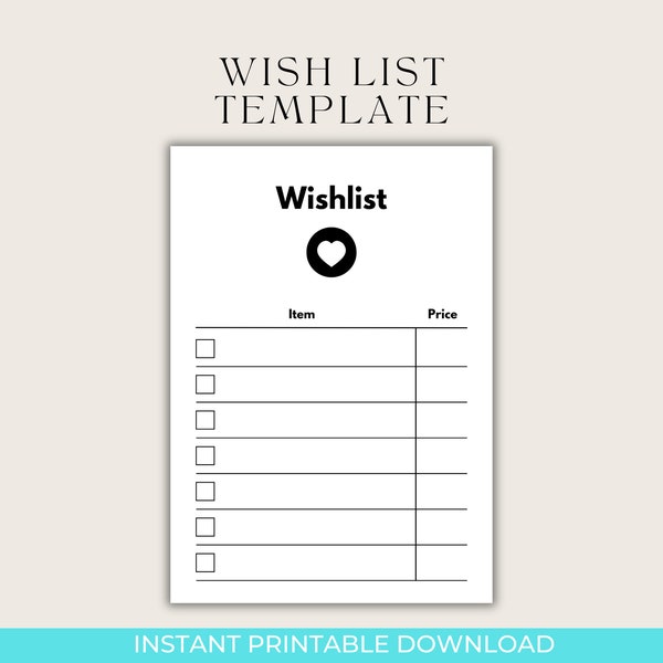 Wish List Template, Printable Wish List Tracker for Journaling, BUJO Planner Template, Journal Page, Wish list printable A5, A4, US Letter