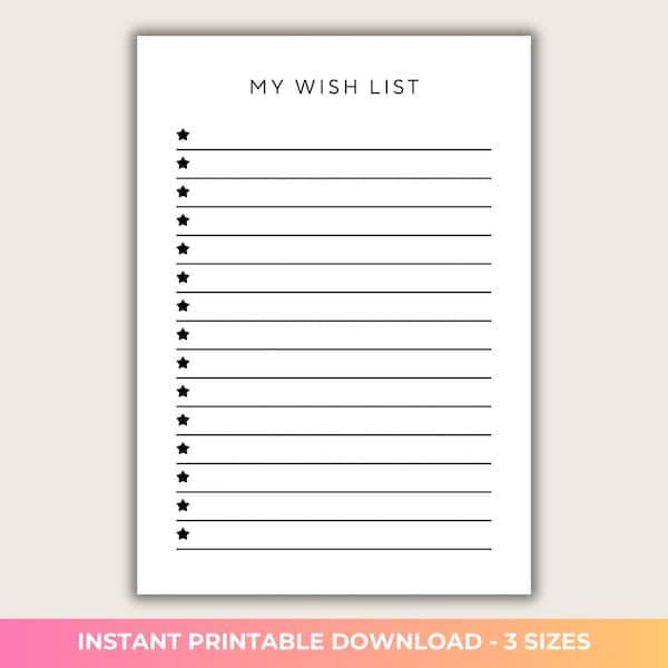 Meine Wunschliste Vorlage, Printable Wunschliste Tracker, Bullet Journal Planer Seite, Geschenke Einkaufen, Budget Vorlage A5, A4, US Letter BUJO