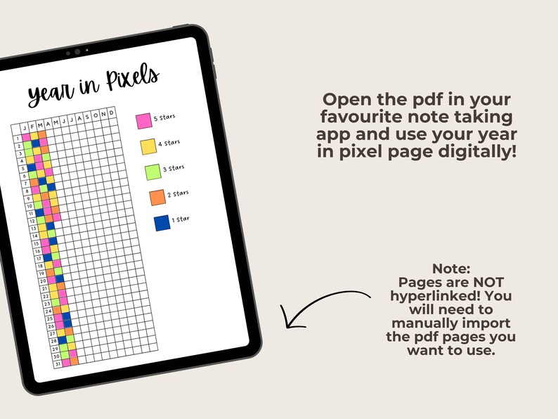 Year in Pixels Journal Page, Printable Organization Tracker, Rate My ...