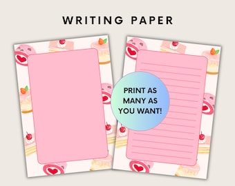 Cake Themed Writing Paper, Pink Cupcake Note Taking Pages, Printable Dessert Stationery, Lined and Unlined Sheets, Bullet Journal Page