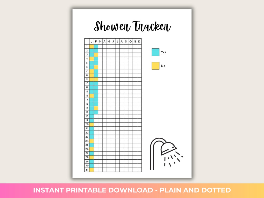 Shower Report Shower Tracker Printable Page, Daily Health Planner, Hair Wash Tracker ...