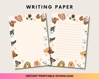 Dog Themed Writing Paper, Personalized Note Taking Pages, Printable Animal Stationery, Lined and Unlined Sheets, Digital Bullet Journal Page