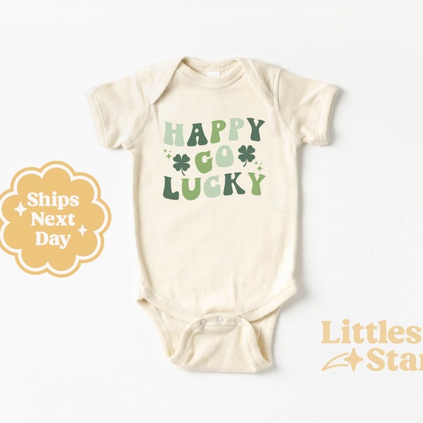 Happy Go Lucky Onesie© - Cute St. Patrick's Day Baby Bodysuit - Retro Shamrock Onesie© - Vintage Newborn St. Paddy's Day Bodysuit