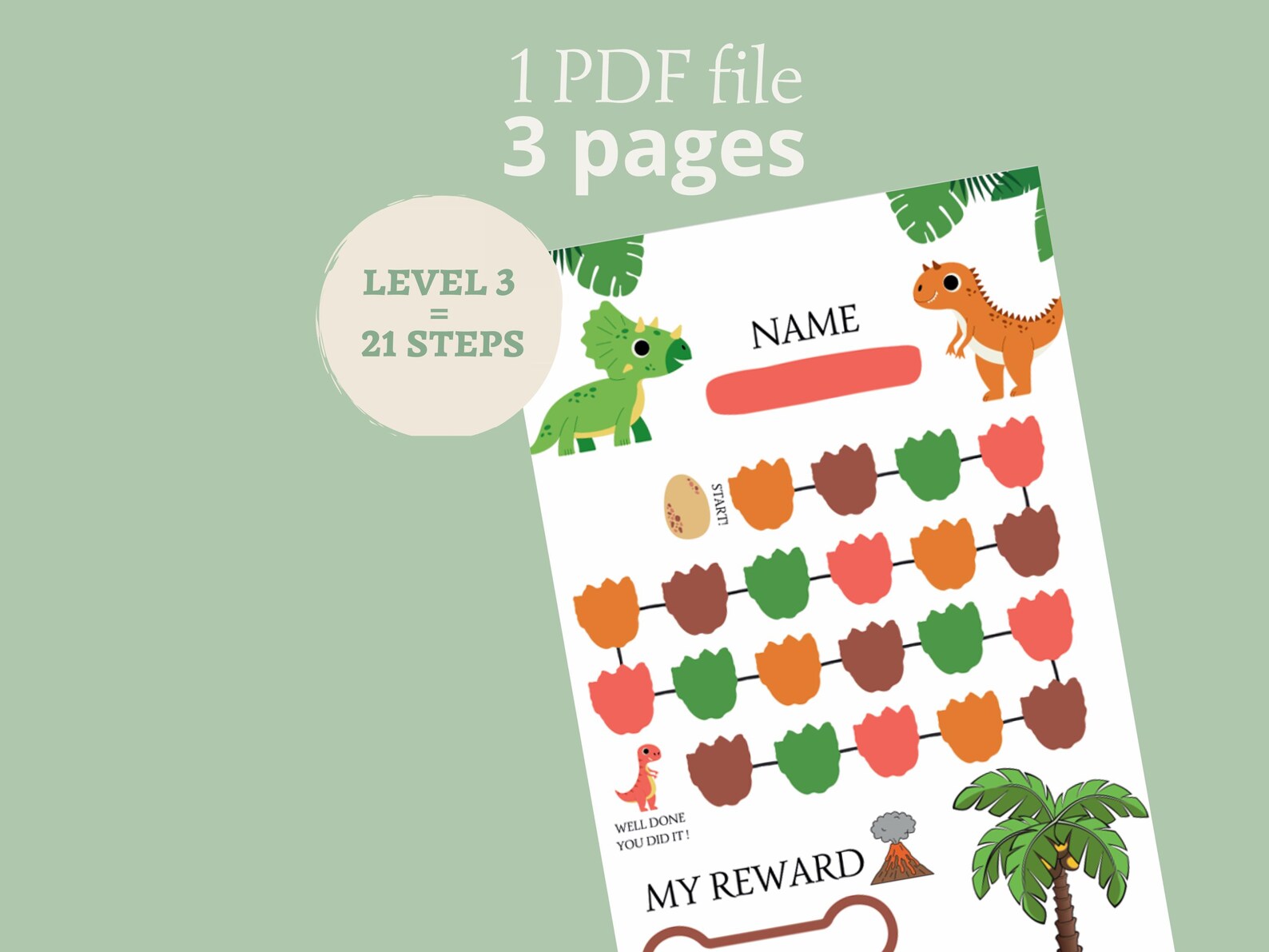 Printable Reward Chart / Card Dinosaur for Toddlers L Multiple Levels ...