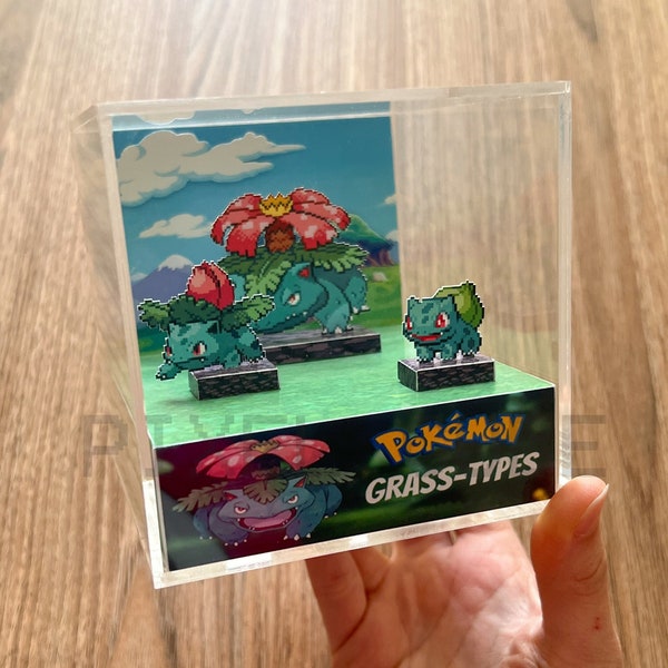 Types de Pokémon herbe - modèle de cube de diorama bricolage - cube d'herbe verte Pokémon - Bulbizarre Ivysaur Venusaur - fichier numérique - Guide pour toutes les tailles