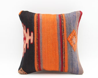 Kilim pillow cover 12x12 inch hand woven handmade small sofa pillow old fashion striped design decorative vintage kilim pillow AB-1049