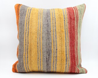 Anatolian kilim pillow cover 20x20 inch oriental handmade pillow rustic striped design bohemian Turkish vintage kilim pillow AG-1047