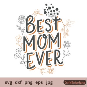 Mother&#39;s Day Floral Design: &quot;Best Mom Ever&quot; (Svg , Png, Eps, Dxf) - Cut Files for Mom.