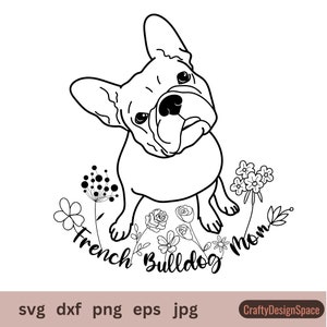 Adorable French Bulldog Mom with Flowers, Blooming Frenchie Mama SVG, French Bulldog Mom SVG, Retro Dog Mom PNG, Frenchie Mom, dog mama png