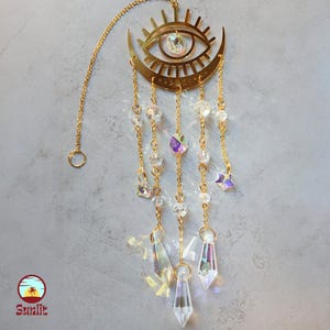 Evil Eye Suncatcher – Crystal Hanging Charm for Window or Wall – Spiritual Light Decor with Symbolic Energy Protection