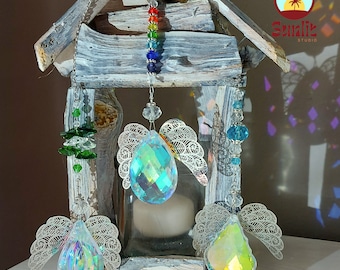 Angel Wings Crystal Pendant For Car Rearview Mirror – Iridescent Rainbow Prism In Blue & Purple 6 thumbnail image