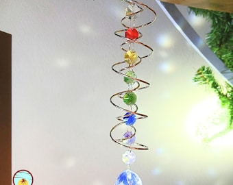 7 Chakra Crystal Hanging | Natural Chakra Stones | Meditation Decor | Gemstone Sun Catcher | Boho Spiritual Home Decor | Housewarming Gift