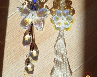 Crystal Flower Suncatcher Set | Rainbow Window Ornament | Floral Sun catcher | Crystal Suncatcher Boho Room Décor | Flower Prism Crystal