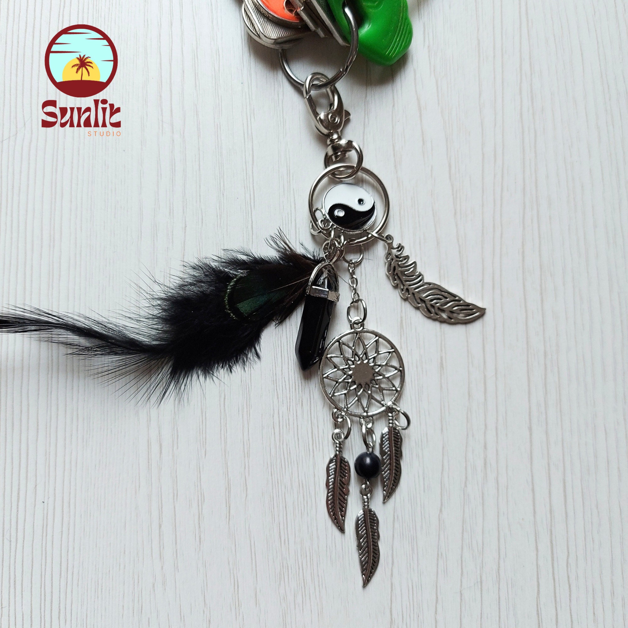 Portachiavi Acchiappasogni Bohemien Con Piume - Regalo Originale Per Amici E Family - Foto 2