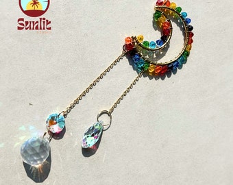 Regenbogen Mond Sonnenfänger | Doppelmond Sonnenfänger | Glaskugel Suncatcher | Bunter Mond Suncatcher | Amethyst Sonnenfänger | Bestie Geschenk