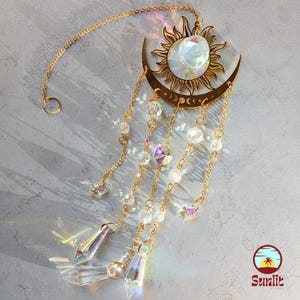 Gold Sun Suncatcher – Crystal Hanging Window Decor – Boho Light Catcher for Home, Balcony or Garden Decor, Rainbow Maker