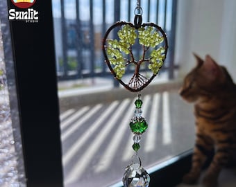 Tree of Life Heart Suncatcher | Crystal Tree Of Life Sun Catcher | Crystal Heart Suncatcher | Protective Window Hanging | Boho Home Decor