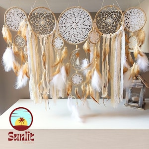 Boho Dreamcatcher Wall Decor Set: Crochet & Feather Accents