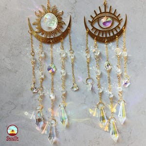Crystal Suncatcher Set – Hanging Window Decor with Evil Eye Accent – Boho Spiritual Light Reflector for Home or Garden