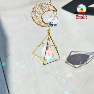 Geometric Crystal Suncatcher | Crystal Prism Suncatcher | Natural Crystal Stone Suncatcher | Boho Rainbow Maker for Window | geometric décor