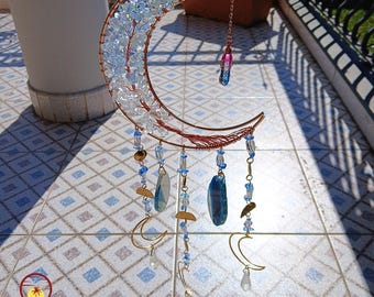 Crescent Moon Suncatcher | Rainbow Prism | Crescent Moon Window Hanging | Healing Crystals Suncatcher | Boho Window Decor | Spiritual Gift