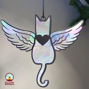Cat Suncatcher in vetro acrilico a forma di gatto, acchiappasole commemorativo per animali domestici, acchiappasole per animali domestici con ali d'angelo, regalo per gli amanti dei gatti