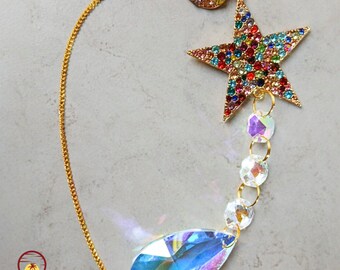 Crystal Star Suncatcher | Crescent Moon Window Hanging | Star Suncatcher Ornament | Window Suncatcher | Crystal Suncatcher Boho Room Décor
