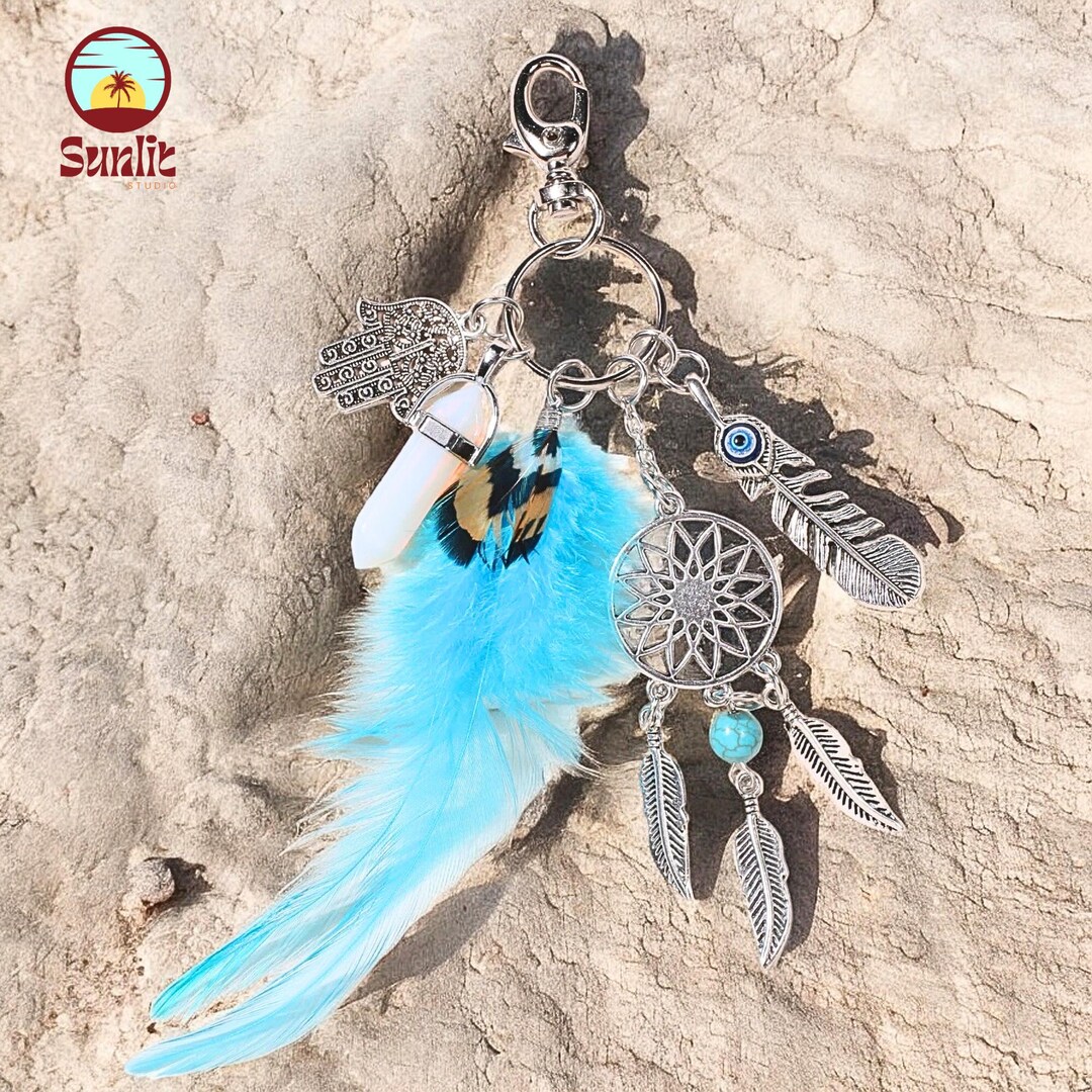 Mini Dreamcatcher Keychain, Small Dream Catcher With Blue Feather