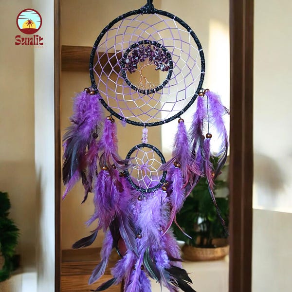 Tree of Life Dreamcatcher | Large Dream catcher | Crystal Wire Tree of Life Natural Dreamcatcher | Healing Stone Wall Hanging | Boho Gift