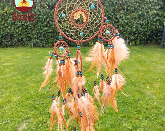 Lebensbaum Traumfänger | 3 Traumfänger Creolen | Türkiser Traumfänger, Wandbehang | Traumfänger mit Federn und Perlen | Wohndekor