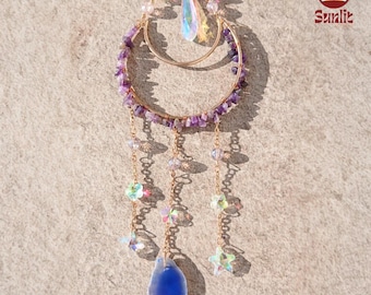 Amethyst Moon Suncatcher | Prism Crystal Hangings | Crescent Moon Suncatcher | Suncatcher Wall Hanging | Healing Energy Catcher
