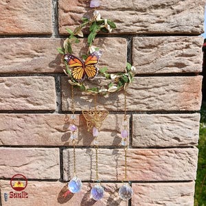 Crystal Moon Dreamcatcher | Butterfly Suncatcher | Crystal Dreamcatcher with Leaf | Plant Themed Window Decor | Floral Suncatcher