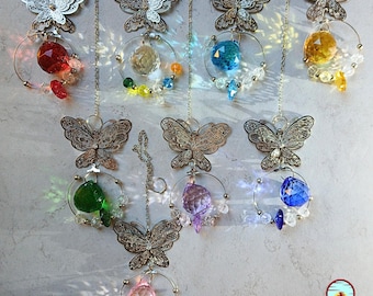 Butterfly Crystal Suncatcher | Rainbow Window Hanging | Gemstone Sun Catcher | Hanging Crystal Decoration | Aesthetic Room Decor
