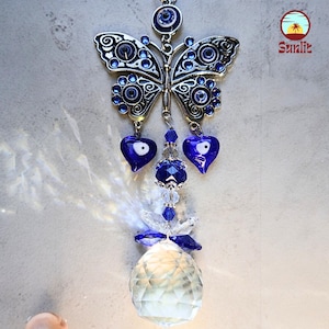 Butterfly Suncatcher – Evil Eye Crystal Suncatcher, Boho Sun Catcher Window Hanging, Hanging Rainbow Ornament