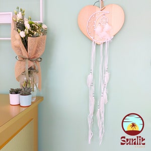 Moon Dreamcatcher – Crescent Moon Wall Hanging with Feathers – Boho Spiritual Decor for Bedroom or Meditation Space