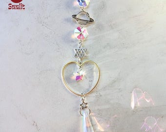 Heart Crystal Suncatcher | Galaxy Crystal Sun Catcher | Space Suncatcher | Start Suncatcher | Dreamy Sun Catcher for Home & Living