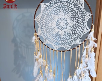 Macrame Mandala Dreamcatcher | Dreamcatcher Wall Decor | Dreamcatcher with Feather | Beaded Dreamcatcher | Crochet Dreamcatcher Wall Hanging