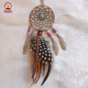 Boho Dreamcatcher Necklace: Tribal Feather Pendant with Turquoise