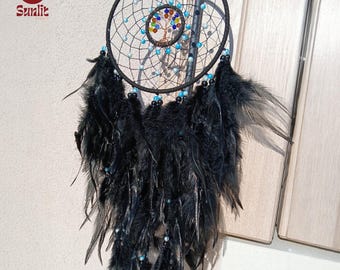 Lebensbaum Traumfänger | türkiser Traumfänger | Schwarze Federn Traumfänger | Traumfänger | Wandbehang Deko | Boho Dekor