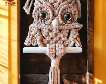 Suspension murale en macramé hibou | Décoration de ferme | Décoration murale chambre d'enfant | Cadeau unique | Attrape-rêves en macramé | Décoration en macramé | Amoureux des animaux