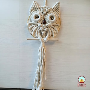 フクロウのマクラメ壁掛け、マクラメのフクロウのタペストリー、壁掛けドリームキャッチャー、子供部屋の装飾、室内装飾アイテム