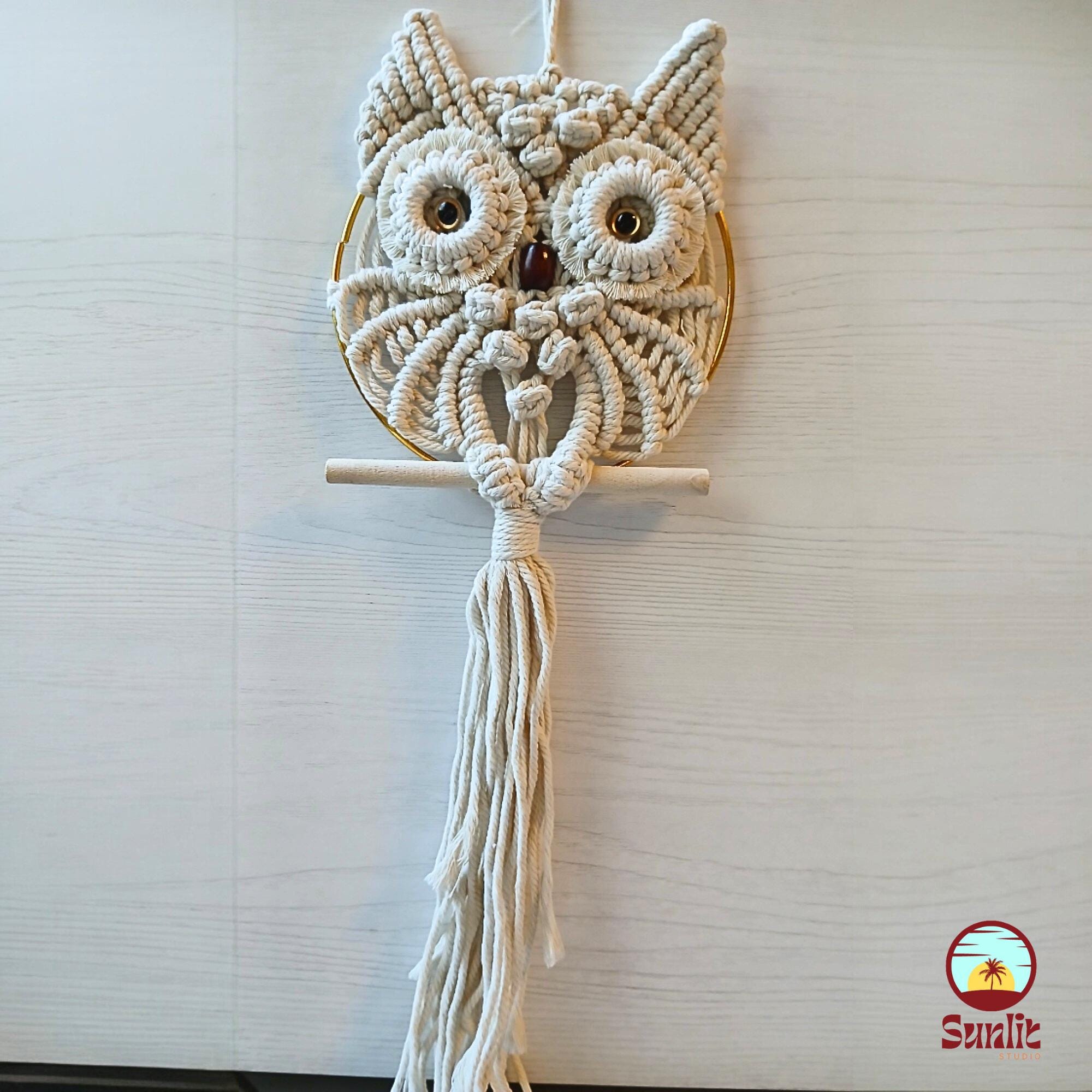 Sonew tapisserie tissée hibou Hibou fait à la main en macramé tenture