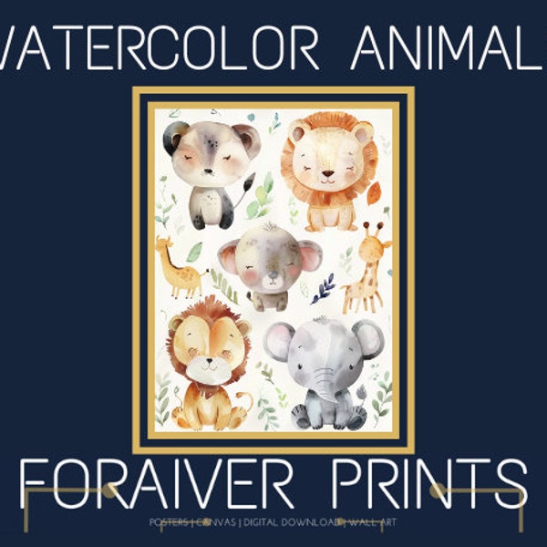 Adorable Watercolor Animal Nursery Poster Watercolor Animals Nursery Room Print Watercolor Poster Kids Room Decor